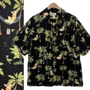 Original Island Sport Mens Hula Girl Hawaiian Print Short Sleeve Button Shirt M